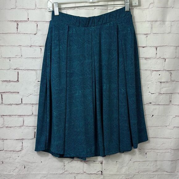 LuLaRoe Skirt Womens Small Pleated Midi Striped Pull On A Line Pocket Blue Teal - Picture 1 of 9